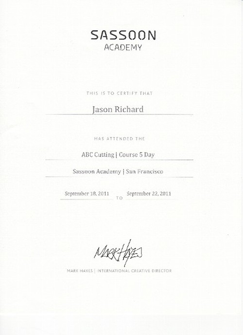 Sassoon Certificate