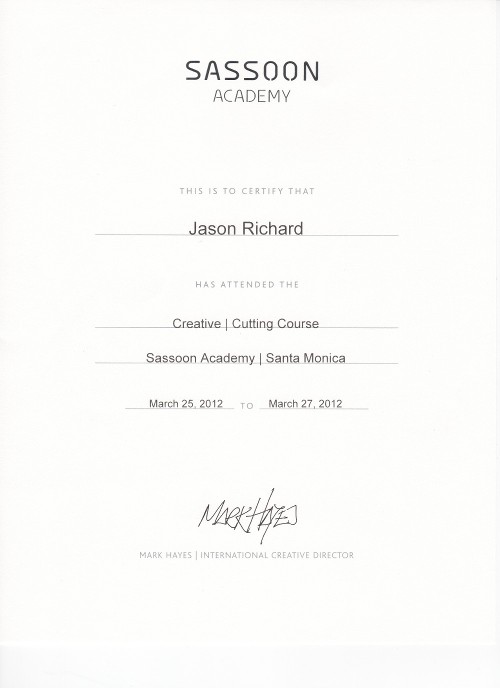 Sassoon Certificate Creative Cutting